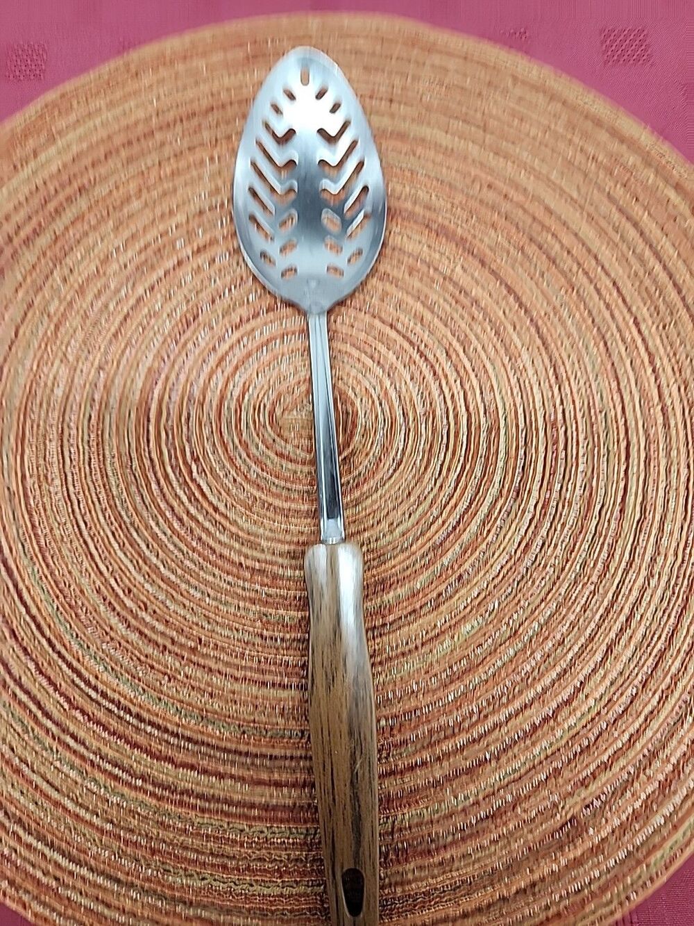 Vintage EKCO Faux Wood Handled Slotted Serving/Cooking Spoon Made In The USA